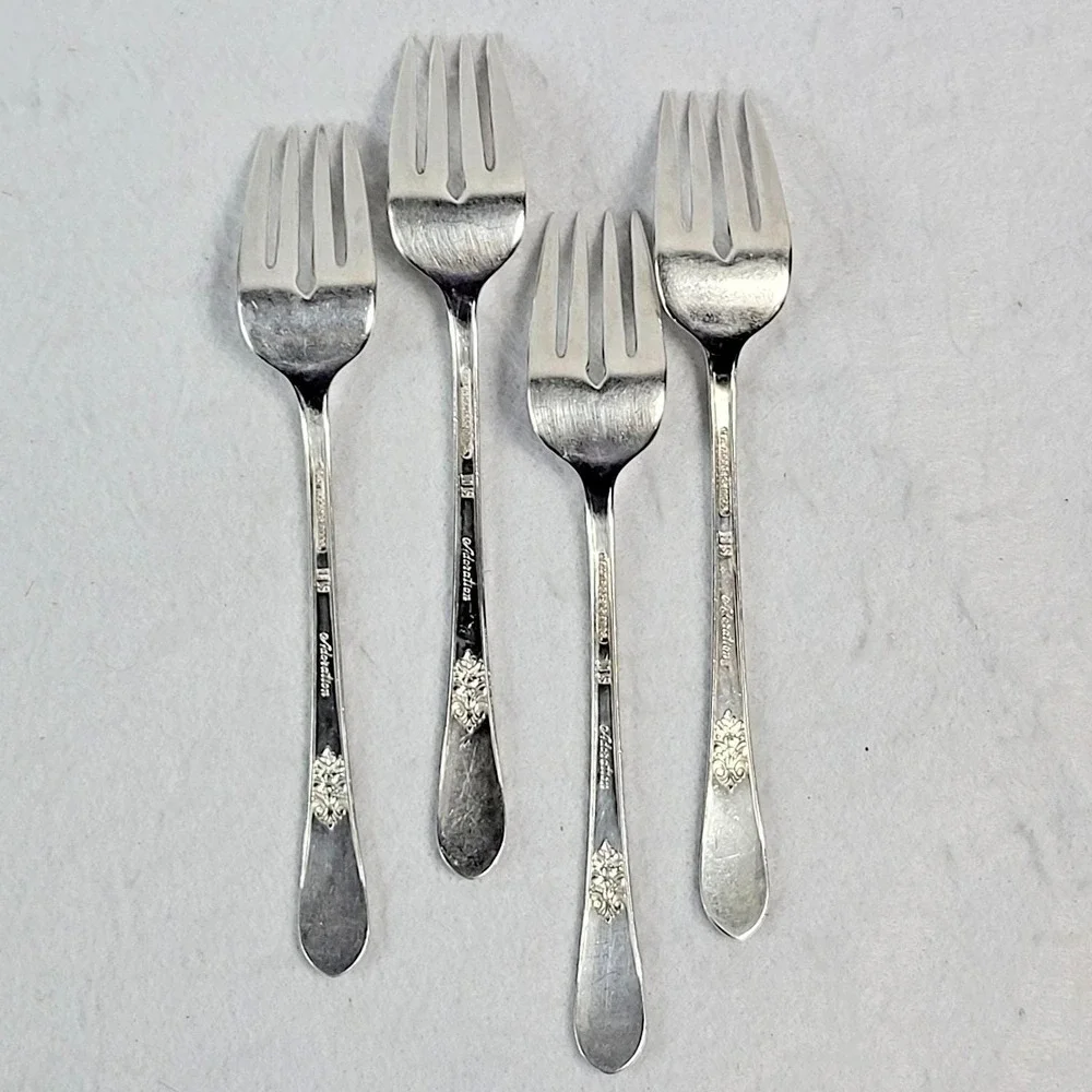 1847 Rogers Bros Adoration Lot of 4 Salad Forks International Silver Plate